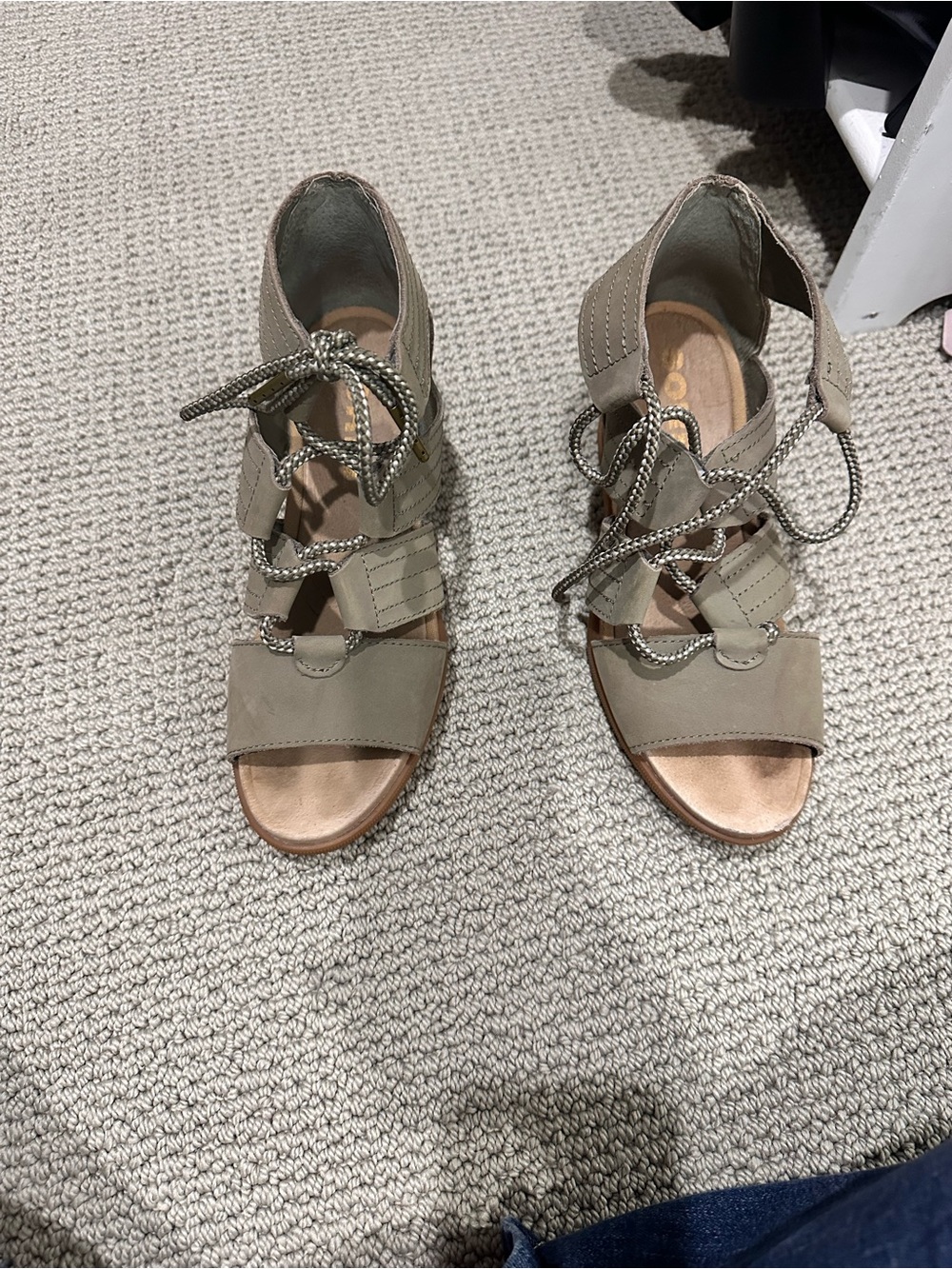Sorel Olive-Taupe Lace-Up Open-Toe Heels